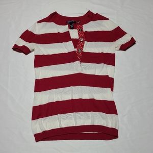 Banana Republic Womens short sleeve Red white striped Sweater XS with snaps